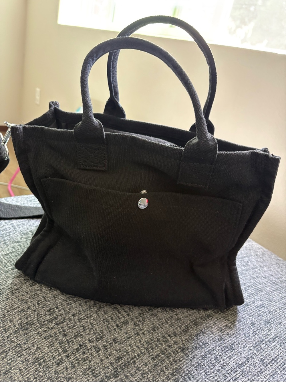 Black Canvas Tote Handbag - Unbranded